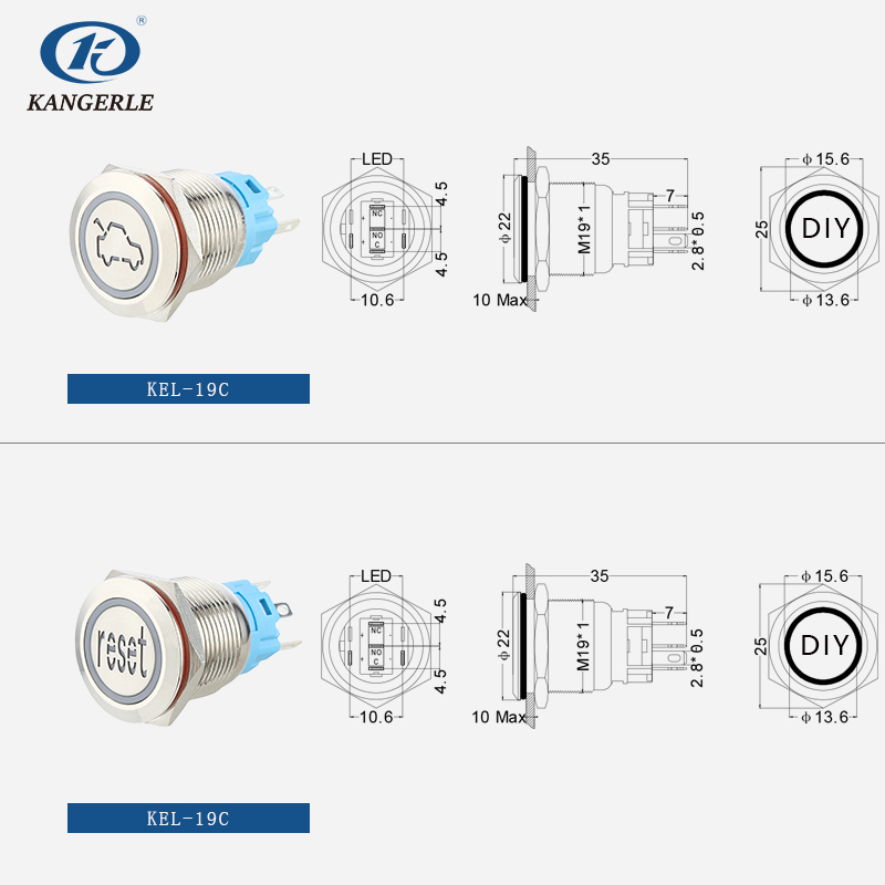 Metal push button start switch 19mm flat head with circle LED插图