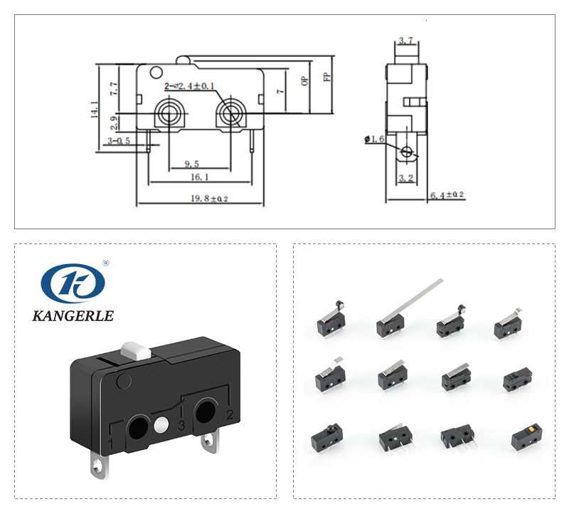 Normally Closed 2 Pin Micro Switch KW12-10B-F插图