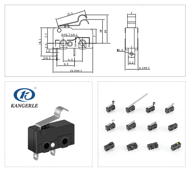 Normally Open Lever Micro Switch 2 Terminal KW12-3C-5F插图