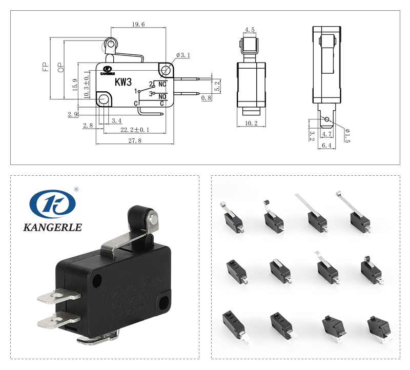 Micro switch KW3-6A-5C plastic roller - KANGERLE ELECTRONICS